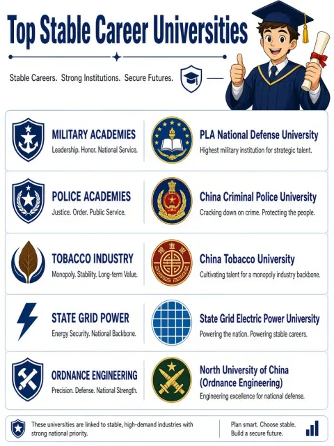 cartoon character image example: Stable Career University Pathway Infographic