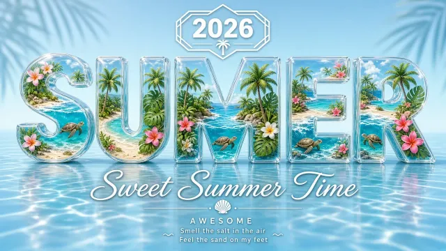 3D Crystal Glass Summer Poster
