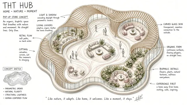 Biophilic Pop-up Store Architectural Sketch