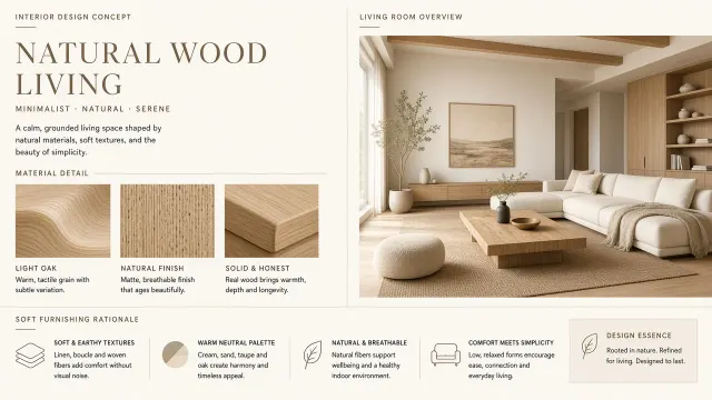 Minimalist Wood Living Room Soft Furnishing Rationale Slide
