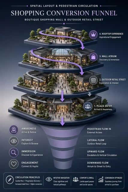 Urban Planning image example: 3D Miniature Mall Pedestrian Street Circulation Diagram