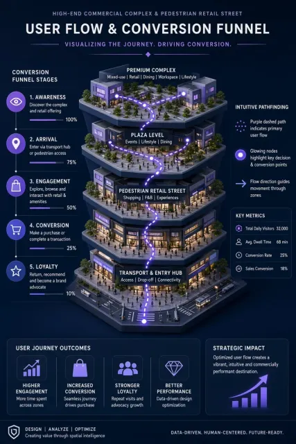 Business Presentation image example: 3D Miniature Commercial Complex Conversion Funnel Diagram