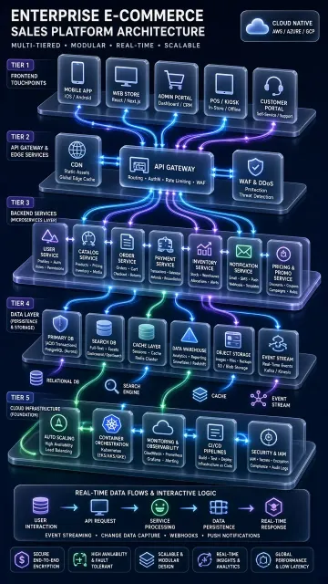 Data Flow image example: 3D Isometric Sales Platform Technical Architecture Diagram