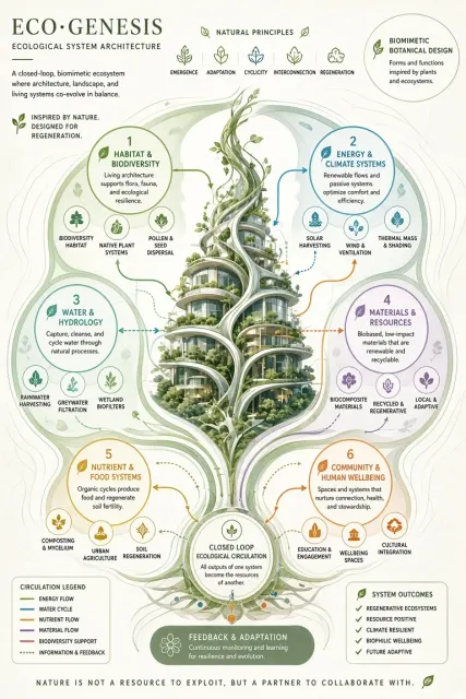 Biomimicry image example: Organic Eco-Architecture Closed-Loop System Diagram