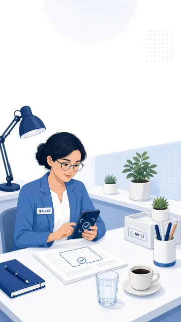 Isometric 3D image example: Subtle 3D Illustration Female Teacher Desk