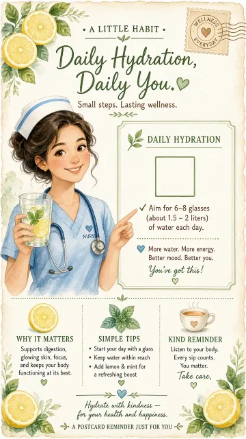 Healthcare image example: Watercolor Nurse Hydration Guide Card