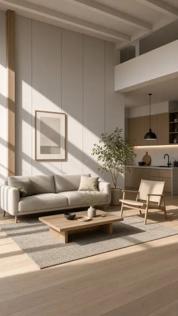 Nordic Minimalist Living Room Interior Design Render