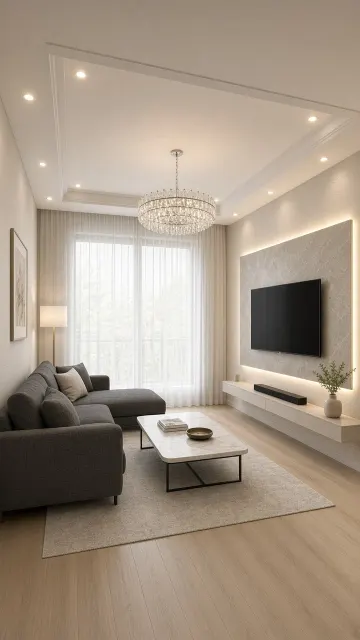 Modern Minimalist Cream White Living Room 4K Render