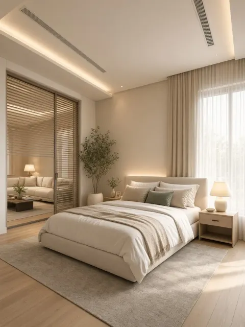 Cozy Ambience image example: 3500K Warm Light Bedroom Interior Ambience