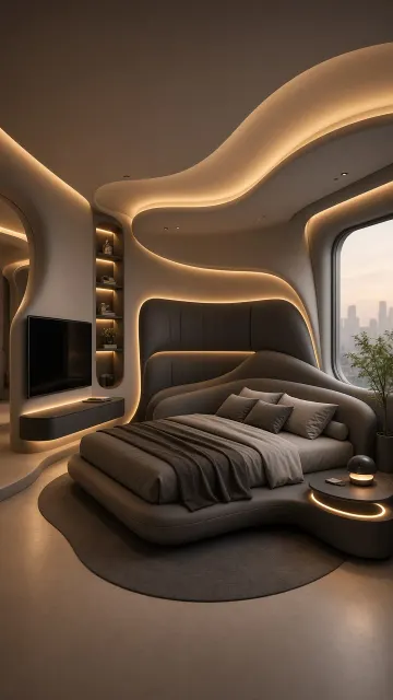 Avant-Garde Architecture image example: Futuristic Bedroom With Warm Ambient Lighting