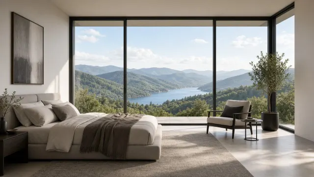Modern Bedroom With Thermal Break Aluminum Window View