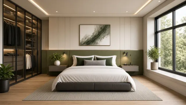 Modern Luxury Olive Green Bedroom Front View