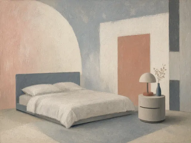 Bauhaus Bedroom Soft Pastel Oil Painting