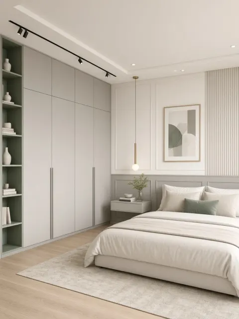 Modern Luxury image example: Cream-Tone Bedroom Wardrobe Interior Render
