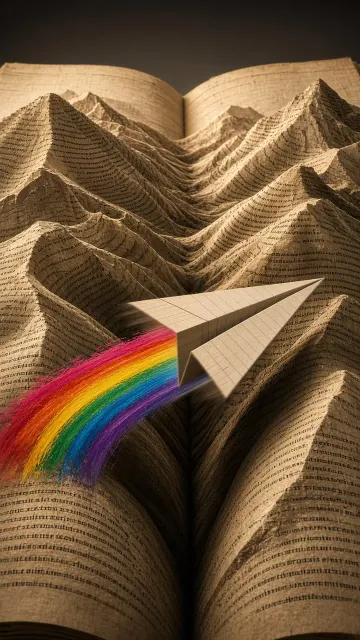 Giant Book Mountain Paper Airplane Poster