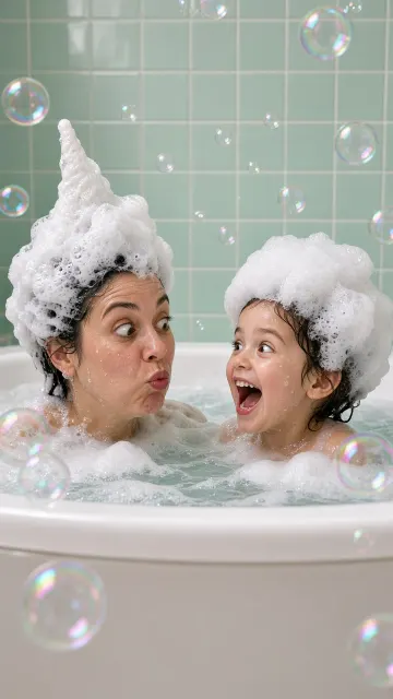Playful Bathtub Foam Hairstyles Portrait