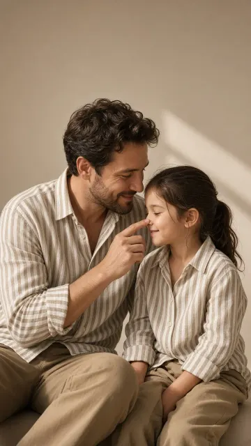 Minimalist Low-Saturation Studio Striped Shirt Family Portrait