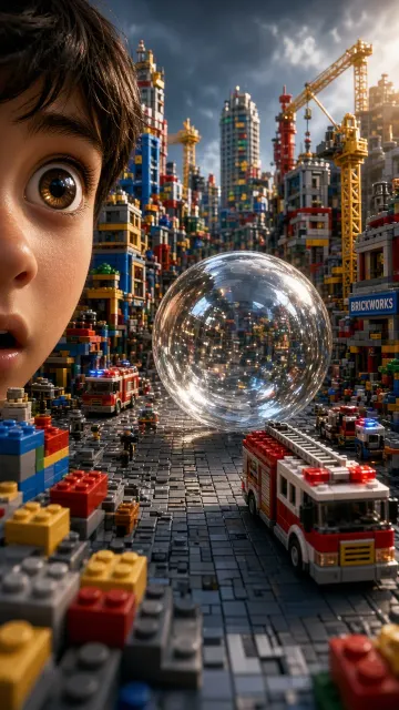 Miniature City image example: Toy Brick City Giant Marble Action Scene