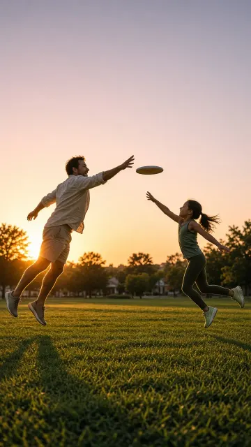Golden Hour Backlit Frisbee Family Action Shot