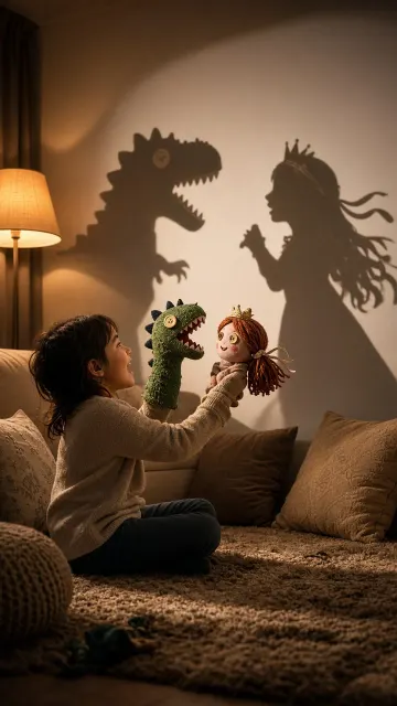 Sock Puppet Shadow Play Theater in Warm Evening Light