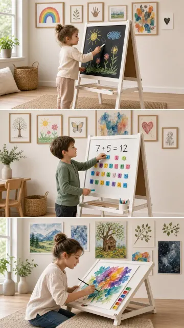 Product Showcase image example: Multifunctional Kids Ash Wood Easel Grow-With-Me Set