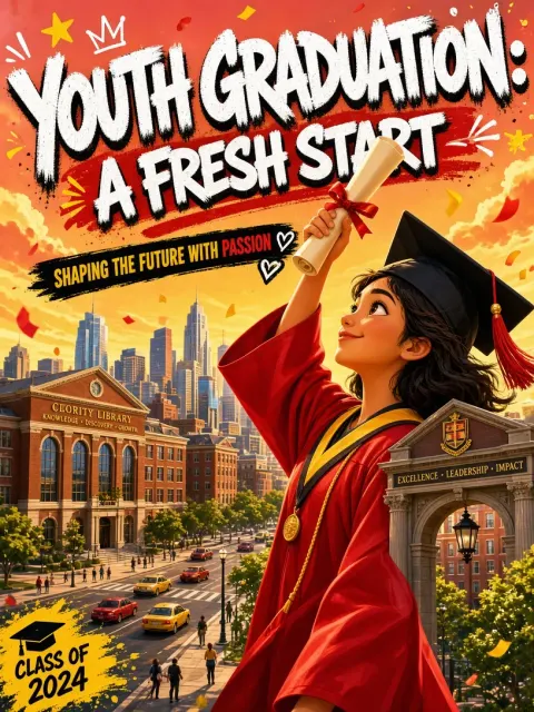 3D Cartoon image example: Low Angle 3D Cartoon Graduation Girl Poster