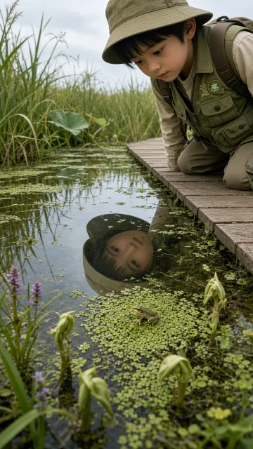 Wetland Frog Observation Child Explorer Photography