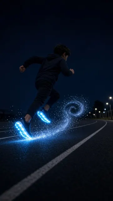Action Shot image example: Low-Key Action Shot of Glowing Night Running Shoes