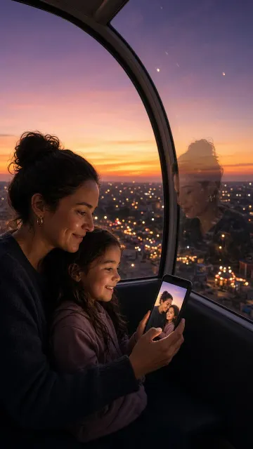 Gradient Sky image example: Sunset Ferris Wheel Cabin Parent and Child Portrait
