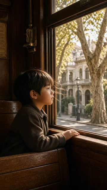Nostalgic Child Portrait on a Vintage Tram