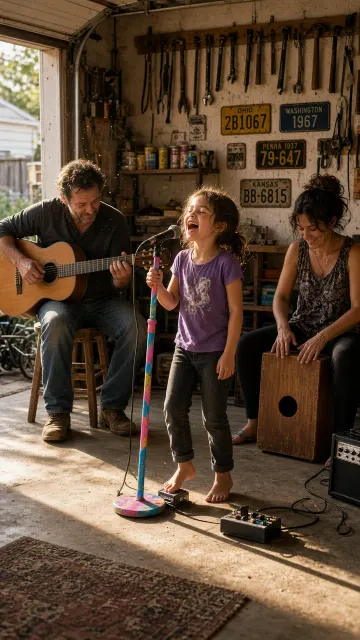 Documentary Photography image example: American Documentary Garage Family Band Portrait