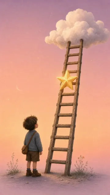 Poetic Storybook Ladder to the Stars Illustration