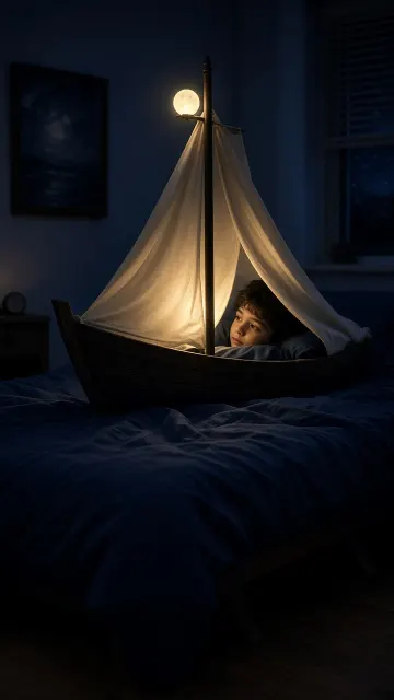 Bedroom image example: Low-Key Bedtime Sailboat Fantasy Photography