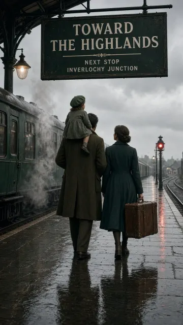 Railway image example: Cinematic Vintage Train Station Family Platform Portrait