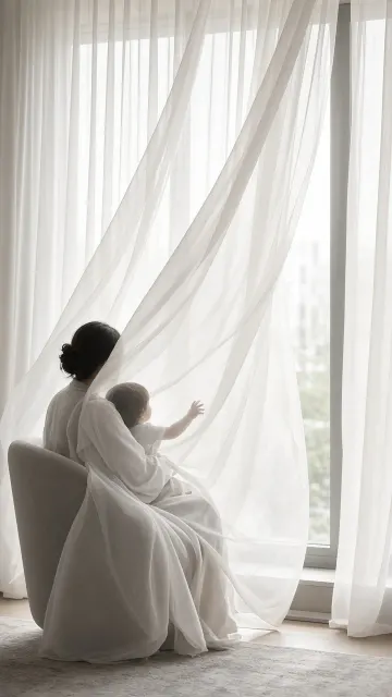 Minimalist Interior image example: Backlit Minimalist Home Portrait of Mother and Child
