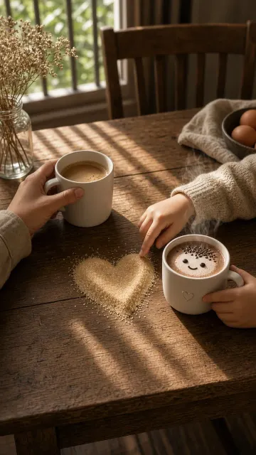 Lifestyle Still Life of Coffee and Hot Cocoa Shared Moment