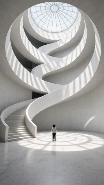 Architectural Minimalism with White Marble Spiral Staircase