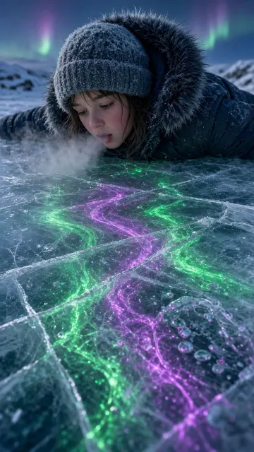 Aurora Flowing Beneath Frozen Lake Ice