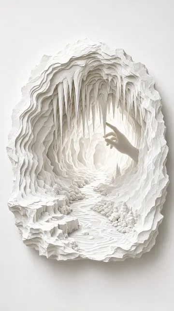 Paper Art image example: Pure White Papercut Cave Structuralism