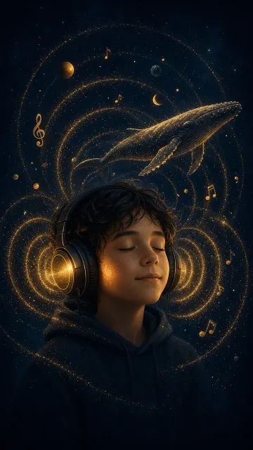 Conceptual image example: Visualized Sound Waves with Golden Particles