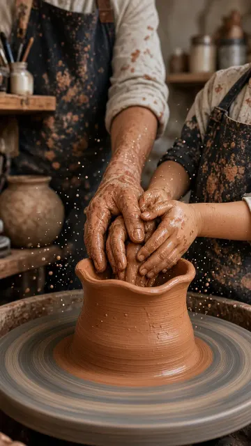 Mother and Daughter at the Pottery Wheel