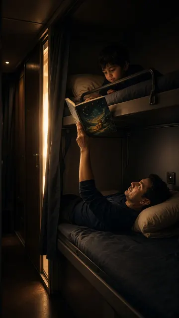 Night Train Sleeper Bunk Father and Son Reading