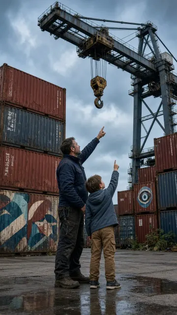 Family Portrait image example: Port Container Art District Industrial Father and Child
