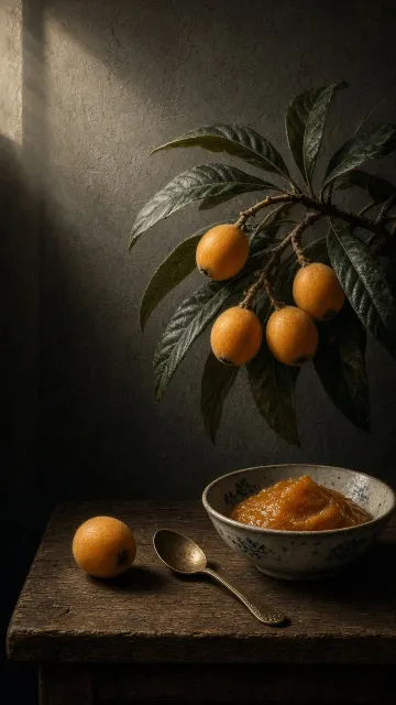 Classical Loquat Still Life in Vermeer Chiaroscuro Light