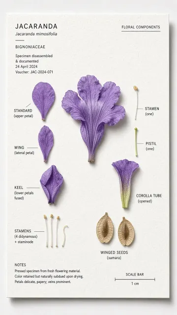 Botanical Specimen image example: Minimalist Jacaranda Deconstructed Herbarium Specimen