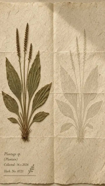 Pressed Plantain Specimen on Handmade Paper