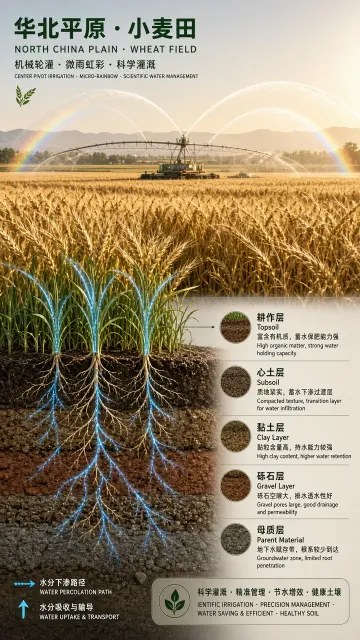 Scientific Visualization image example: Wheat Field Sprinkler Irrigation and Soil Cross Section