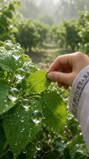 Morning Dew on Mulberry Leaves in Sericulture Garden
