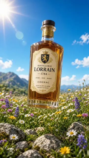 Spring Meadow image example: Levitating Liquor Bottle Commercial Product Photography