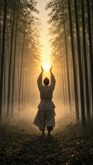 Morning Baduanjin Practice in Bamboo Forest